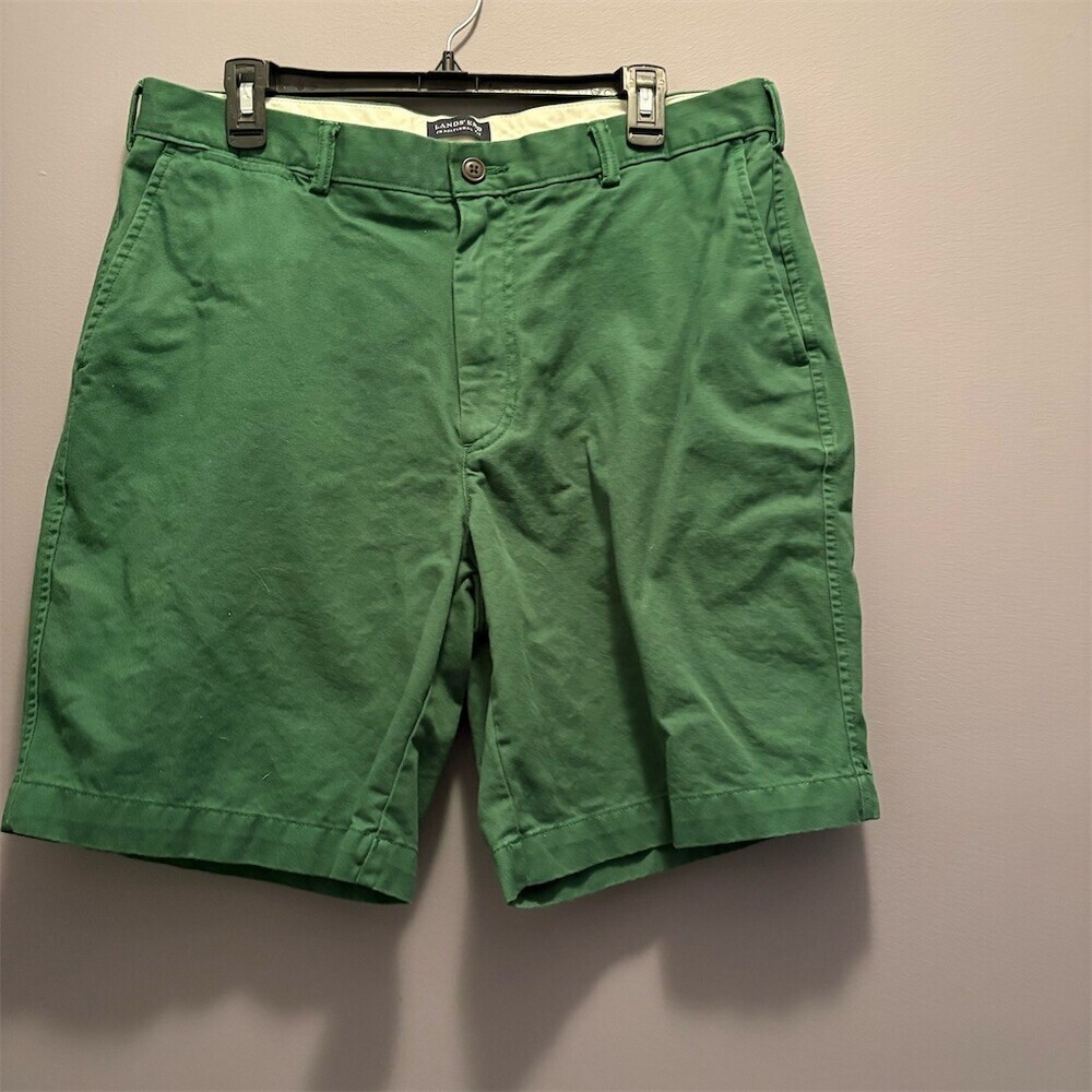 Lands’ End Chino Shorts Men's Size 35 Green Flat Front Casual Golf
